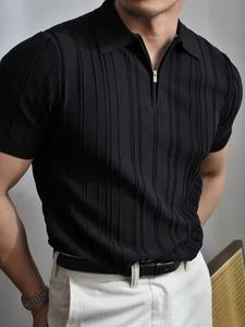 Men's Regular Fit Solid Polo Shirt, Casual Short Sleeve Zipper Collar Top for Summer, Fashion Men's Clothes for Daily Wear