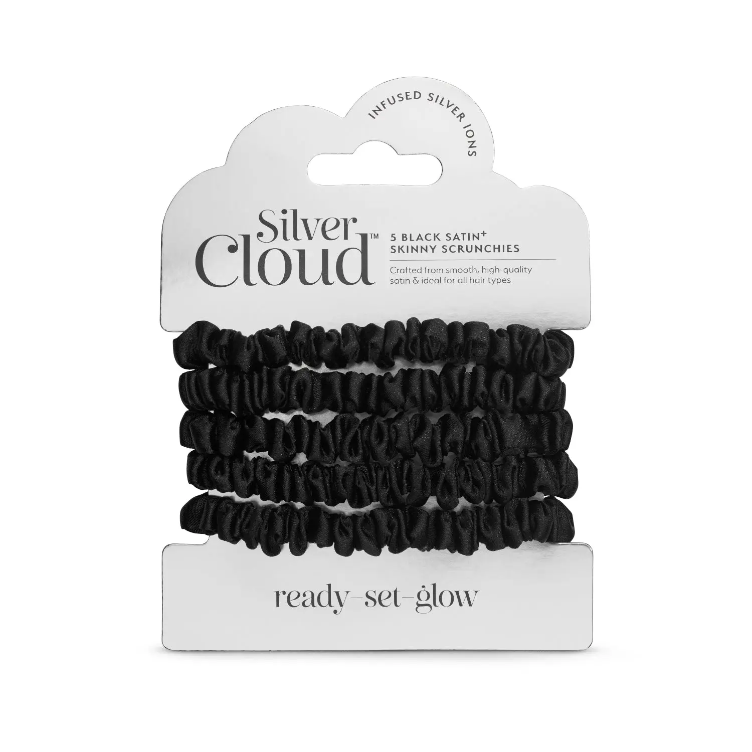 Silver Cloud Skinny Scrunchie Black 5 Pack