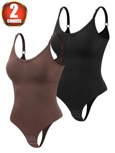 Women's Solid Adjustable Strap Hook & Eye Closure Crotch Shapewear Bodysuit, High Stretch Tummy Control Shaper, Ladies Shapewear for All Seasons