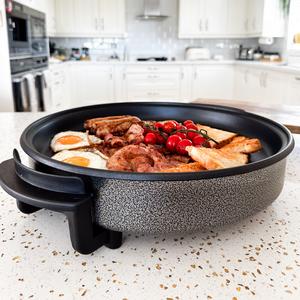Quest 40cm Multi-Function Electric Frying Pan with Lid / Adjustable Thermostatic Control / Non-Stick Aluminium Electric Frying Pan / 40 x 40cm Surface / Detachable Power Cable For Serving