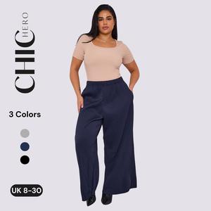 2025 Chichero Premium Nylon Knitted Thick Pleated Casual Trousers with Pockets Fit Pants Womenswear Bottom Elastic High Waist Medium Piece