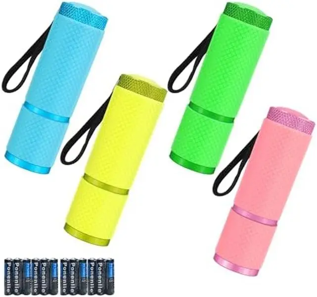 Small Torch, 4 Pack LED Super Bright Torches Battery Powered, Colorful Glow in Dark Camping Torch Pocket Torch, with 9 LEDs Mini Torch, for Adult Hiking, Batteries Included