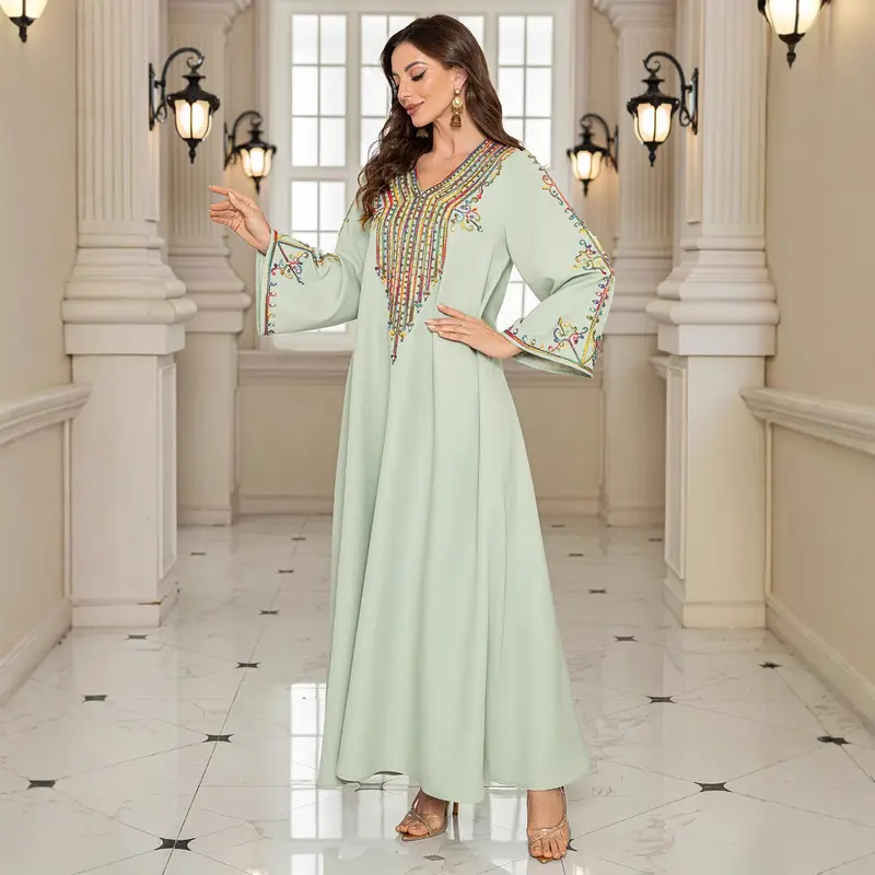 Muslim Middle East Women's Clothing Summer Elegance Rope Embroidered Robe Female Dress Dubai Clothing Abaya 0