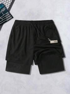 Men's Letter Print Fake Two-Piece Shorts, Casual Loose Breathable Comfortable Shorts for Summer, Men's Bottoms for Daily Wear