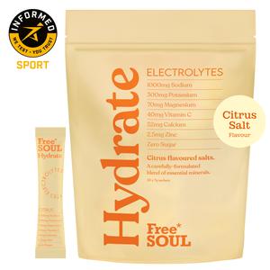 Hydrate Electrolyte Sachets by Free Soul – Sodium, Magnesium, Vitamin C, & More - Zero Sugar, Advanced Hydration Sachets for Enhanced Hydration & Recovery | Citrus Flavour | 30 Sachets