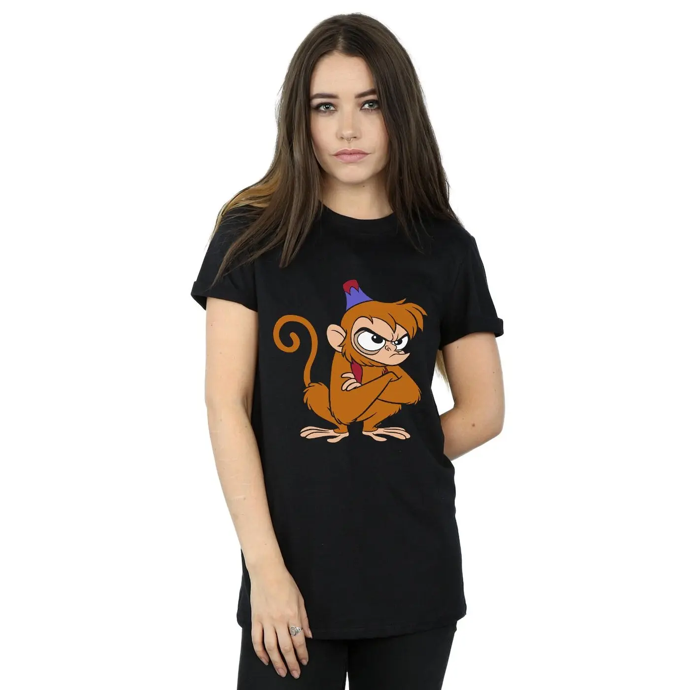 Disney Womens/Ladies Aladdin Angry Abu Cotton Boyfriend T-Shirt - Black - (S)