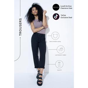 Lovall Everyday Chino Trousers - Black | Clearance | Standard and Plus Sizes Available, Sizes 6-28, Breathable Linen-Cotton Blend Fabric, High Waisted, Flattering Supportive Slim Fit Design with Pockets