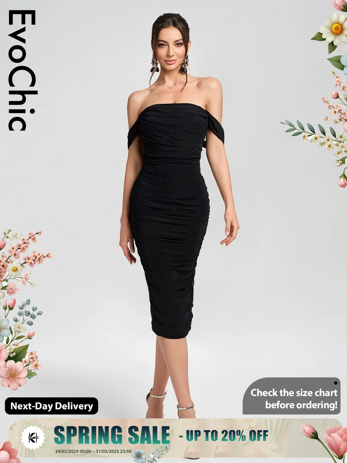 EvoChic Women's Summer Dresses | Off The Shoulder, Ruched, Bodycon, Sleeveless