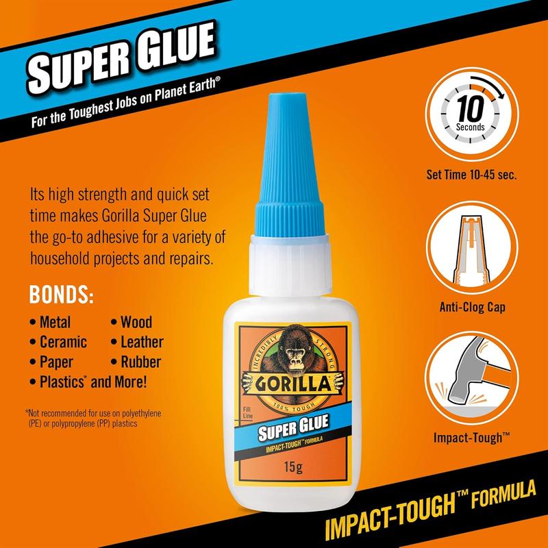 Gorilla Super Glue, 15g – All Purpose, Impact Tough & Fast Setting with Anti-Clog Cap Ideal for Metal, Ceramics, Leather & More 3
