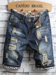 Men's Patched Ripped Denim Shorts, Street Fashion Zipper Fly Pocket Denim Shorts for Summer, Fashion Men's Bottoms for Daily Wear, Cotton,  Shorts for Men