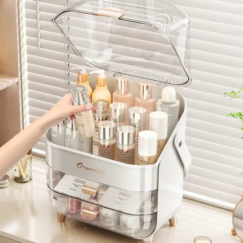 XL Large Make Up Organiser Cosmetic Vanity Case Box 2 Drawers Skincare Storage 3