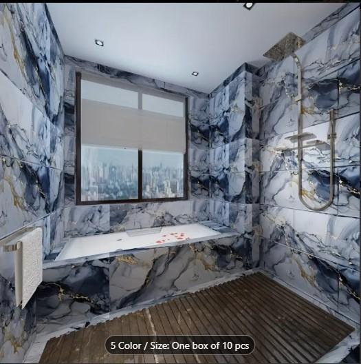 10PCS deep blue sea  PVC Wall Tile Stickers Self-Adhesive 30x60cm for Kitchen & Bathroom Decor Decorative Ornaments Tiles Sticker Aluminium Metal Smooth pu stone panel transparent reflective Wood Wooden Glass waterproof 4