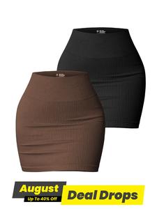 Women's Solid Ribbed High Waist Sports Skirt, High Stretch Seamless Skinny Skirt, Women Workout Clothes, Ladies Sportswear for Indoor Outdoor Wear, Gym Wear, Clothes for Women, Tennis Attire, Workout Skirts, Athletic Skorts, Yoga Skirt, Black