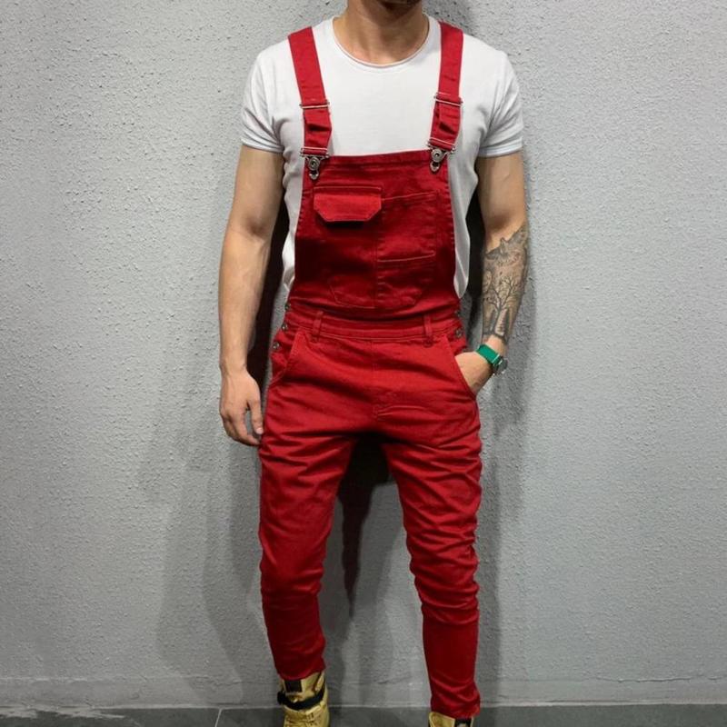 Product Introduction of Summer New Men's Distressed Denim Carpenter Overalls Bib Jumpsuits Motos Biker Jean Long Harajuku Rompers Streetwear Plus Size Casual Cotton 5