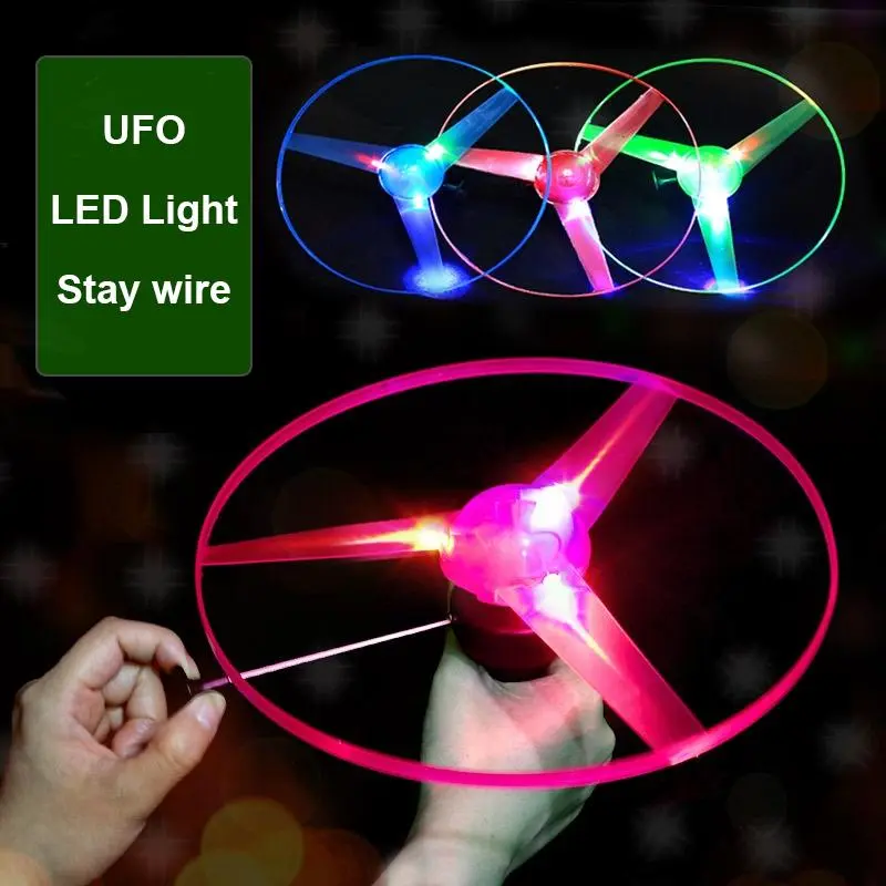 [UU] 1pc Pull Wire Glow UFO Funny Spinning Flyer Luminous LED Light Handle Top Toys for Kids Gifts Outdoor Sport Parent-child Game 2