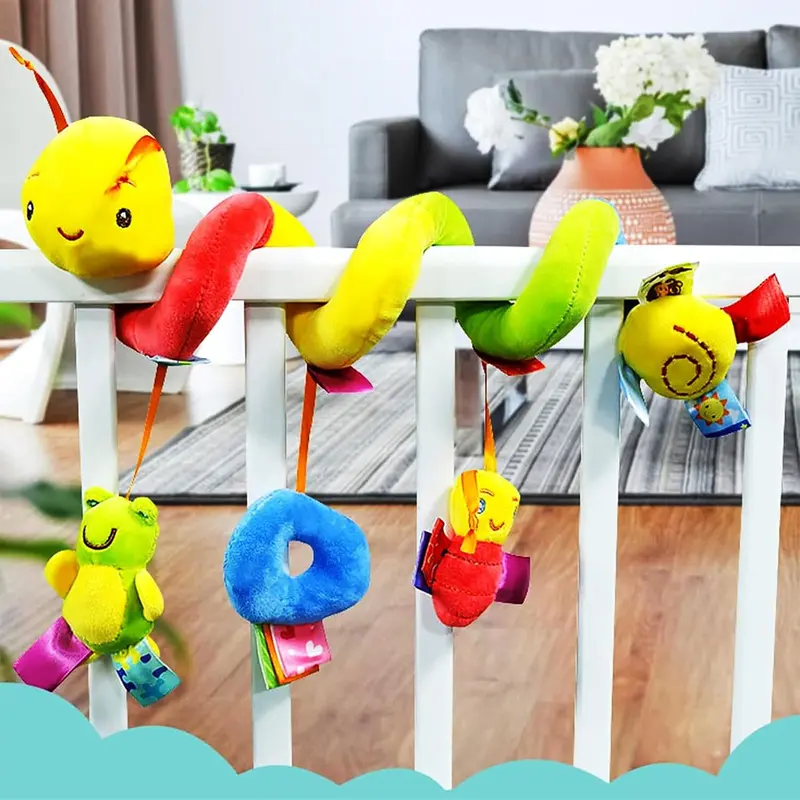 Children's Seat Toy 0-6 Months Spiral Stroller Newborn Toys, Mirror & Teether for Infant Visual & Auditory Development, Plush Hanging Children's Rattle Sensing Toy Mobile Cradle Suitable for 0 3 6 9 12 Boys and Girls Ideal Gift Gift, Idea 2025 8