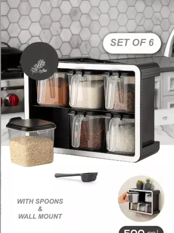 Premium Spice Container Rack Set with Spoons Plastic Herbs Spices Jar BPA Free 2