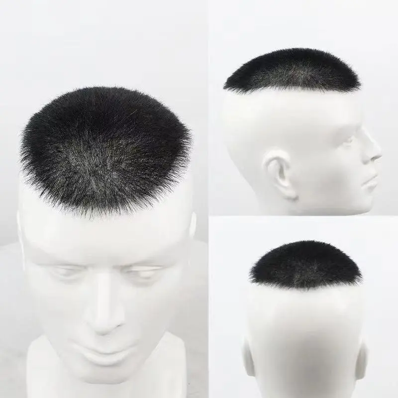 Male Short Hair Prosthesis Buzz Cut 100% Human Hair Men Toupee Ultra Thin Skin Hair System for Men 1