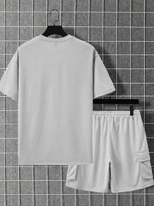 Men's Solid Drop Shoulder Tee & Shorts Set, Regular Fit Casual Fashion Cozy Breathable Short Sleeve T-shirt & Shorts for Daily Outdoor Wear, Men Clothes for Summer