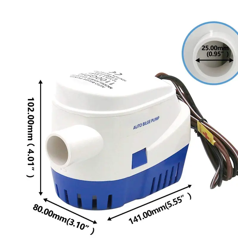 1100GPH Marine Automatic Submersible Bilge Boat Pump Auto Float Switch Internal 3