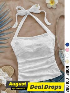 Women's Solid Crop Tank Top, Casual Sleeveless Top for Summer Beach, Ladies Clothes for Daily Wear, Vest, Solid Color Vest, Breathable Vest, Knitwear