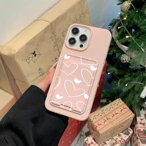Heart Pattern Phone Case with Card Slot, Phone Protective Cover, Phone Accessories Compatible with iPhone 11 12 13 14 15 16 Pro Max