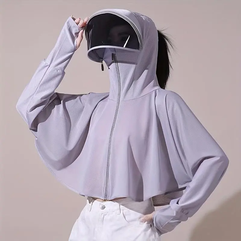 Women's Lightweight Breathable Sun Protection Jacket with Hood - Summer 2024 Collection, Ice Silky Fiber Fabric, Elastic Fit, White, UV Shield for Outdoor Activities & Cycling, Sun Protection Clothing 5