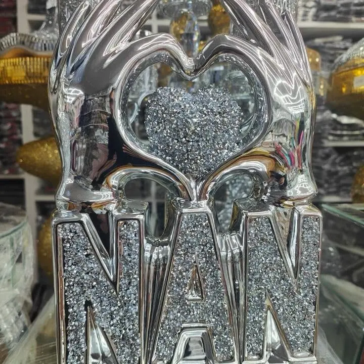 Crushed Diamond Crystal NAN Heart Ornament, Handmade Home Decor, Bedroom/Living Room 1