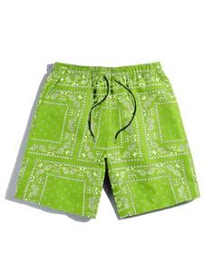 Men's All Over Print Pocket Drawstring Waist Shorts, Regular Fit Elastic Waist Beach Shorts for Summer, Casual Comfy Men's Bottoms for Beach Vacation Daily Wear