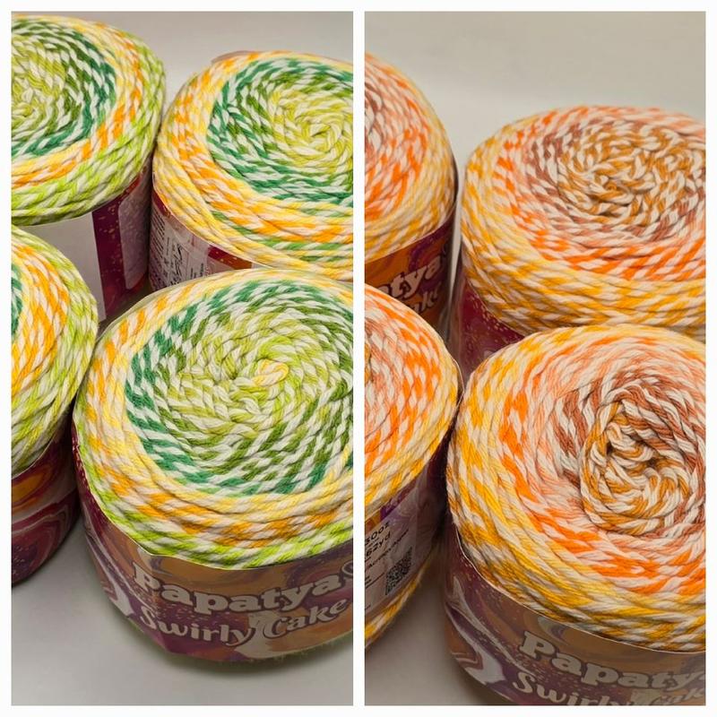 Product Introduction of Papatya Swirly Aran Yarn Cake.4 x 150g 240m 100% Acrylic Super soft Vibrant colours. 7