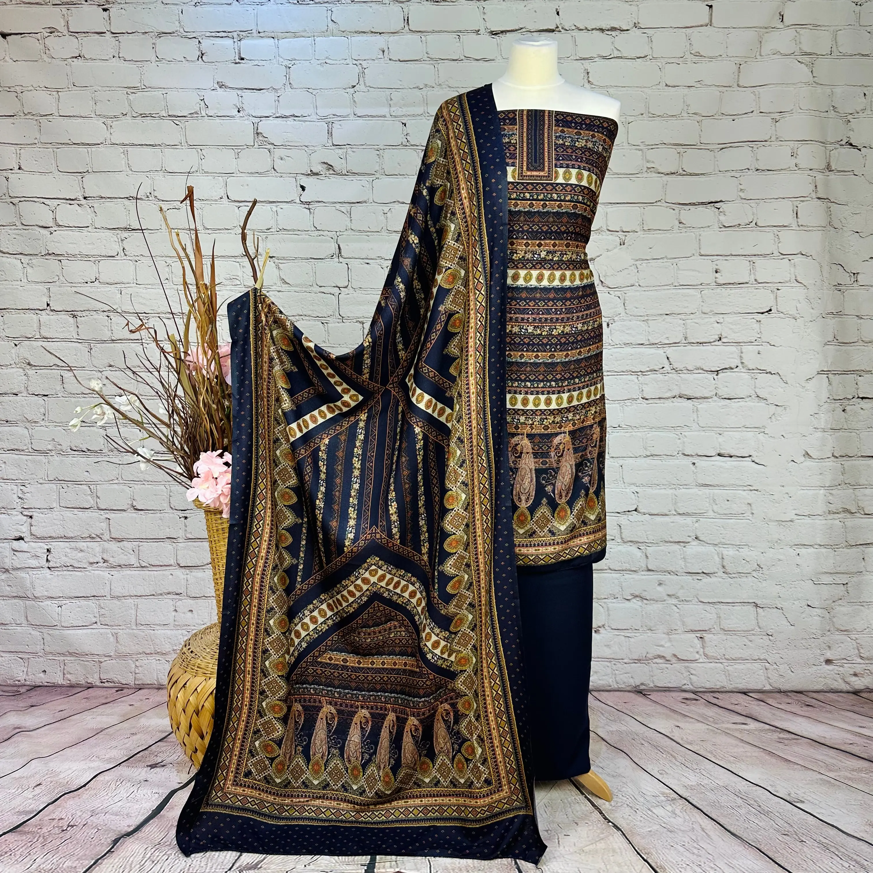 Designer Self Print Alpine Floral Garam Suit (V14)