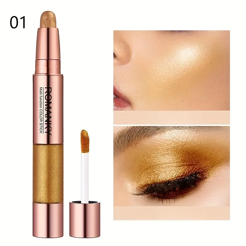 6 Colors 2-in-1 Highlight Stick + Highlight Liquid - Smooth Highlight Stick with Glitter Highlight Liquid and Flocked Brush Head, Can Be Used As Eye Shadow, Facial Highlighter for Bold Stage Makeup, Smoky Makeup,perfect Gift 3