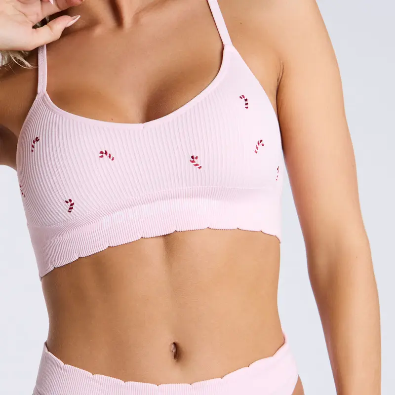 Ribbed seamless candy cane embroidered bralette 4