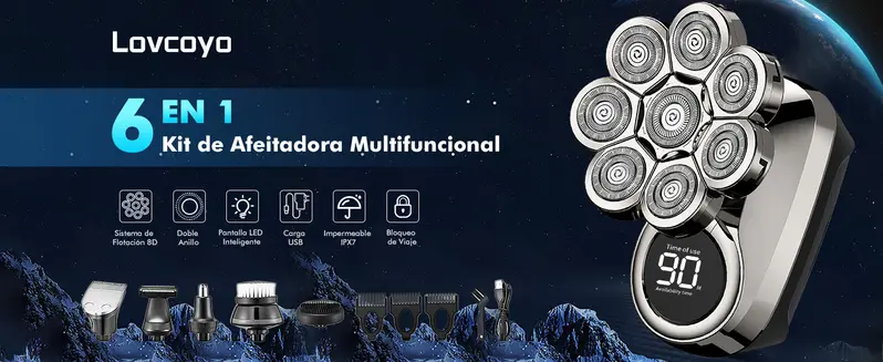 Product Introduction of Afeitadora Eléctrica para Hombres, 6 en 1 Afeitadora Eléctrica para Hombres con 8 Cabezales Rotativos, con Pantalla LED y Limpiador, IPX7 Impermeable, Recortador de Barba 0