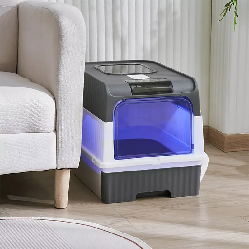 Large Cat Litter Box Hooded Litter Tray Drawer Sterilize Deodorize Self Cleaning 2