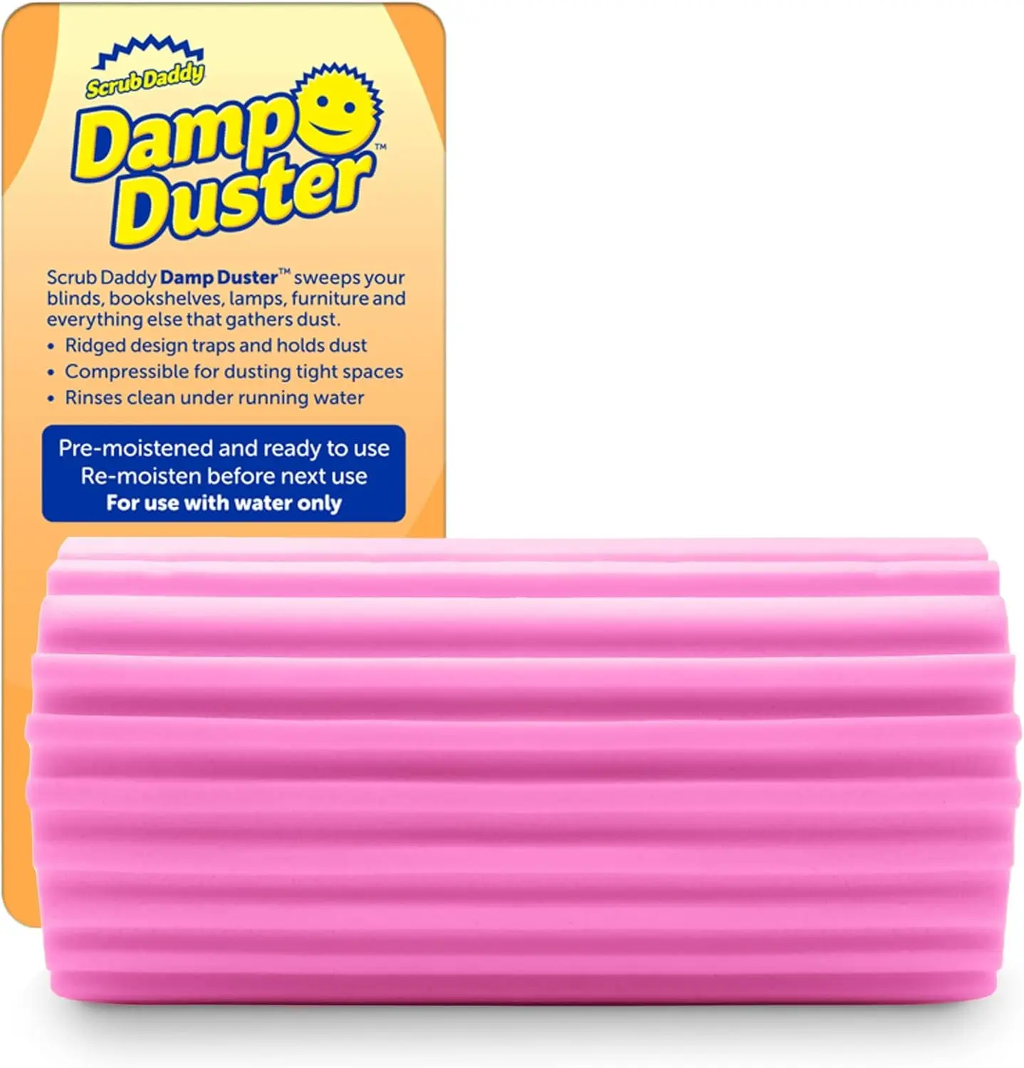 Damp Duster, Multipurpose Dusters for Cleaning - Venetian & Wooden Blind Cleaner, Ridged Dusting Sponge for Vents, Radiator, Skirting Boards, Mirrors - Home Cleaning Products, Pink