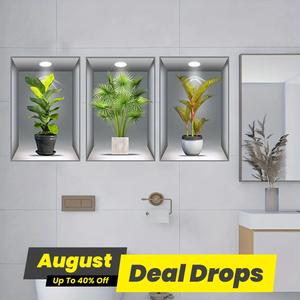 3D Wall Sticker, 3pcs Realistic Nature Plants Pattern Self-adhesive Wall Sticker Decorations, Removable Wall Decor Decal, Home Decoration Wall Sticker, Bedroom Wall Decor, Decorative Stickers Ornaments