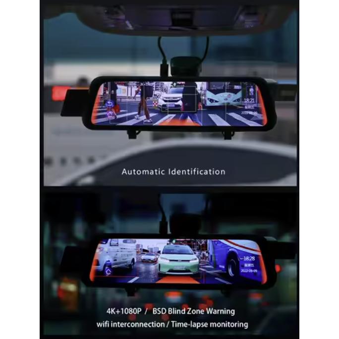 DIVEYE - 9.66-inch Touch Screen Dashcam / Mirror (Front 4K and Rear 1080P) + ADAS and BSD Functions 4