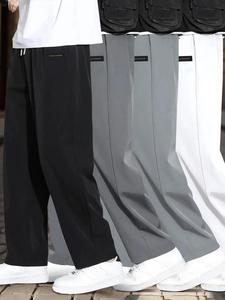 Men's Letter Tape Waistband Pants, Casual Comfy Breathable Quick Drying Straight Leg Trousers for Summer, Men's Bottoms for Daily Wear