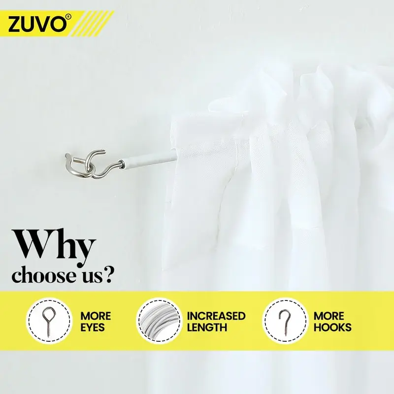 Net Curtain Wire with Hooks and Eyes - 3 m Extra Strong Curtain Wire with 4 Hooks and Eyes - Perfect Curtain Wire Kit, White 4