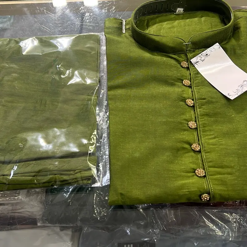 Men's Green Art Silk Kurta for Fashionable Muslim Gentlemen 1
