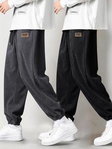 Men's Letter Label Corduroy Pants, Casual Comfy Joggers Trousers for Fall & Winter, Men's Bottoms for Daily Wear