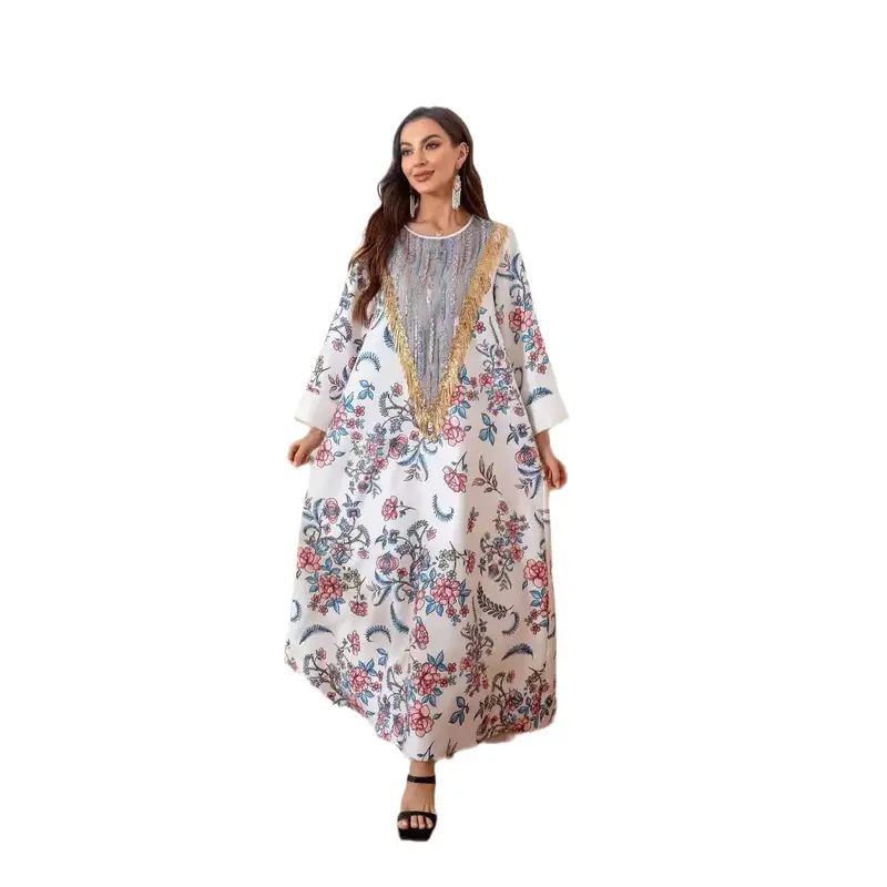2025 Middle East Muslim Women's Wear Robe Hot Sale Printing Fashion Elegant Dress Abaya 4