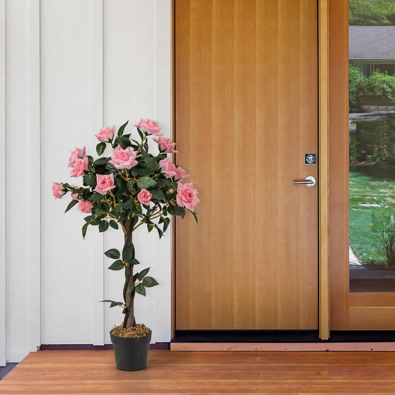 ERGOMASTER 90CM Artificial Flower Tree Faux Floral Plant W/Pine Roses Greenery Potted Plant 3