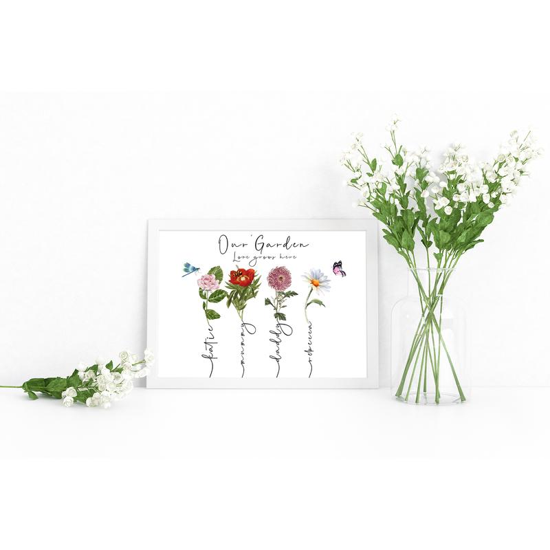 Grandma's garden personalised print, birth month flower custom grandparent gift 5