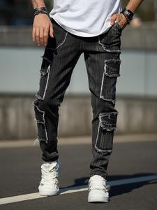 Men's Regular Fit Solid Color Ripped Slim Jeans, Casual Comfy Denim Trousers for Daily Wear, Fashion Men's Bottoms for All Seasons, Cotton