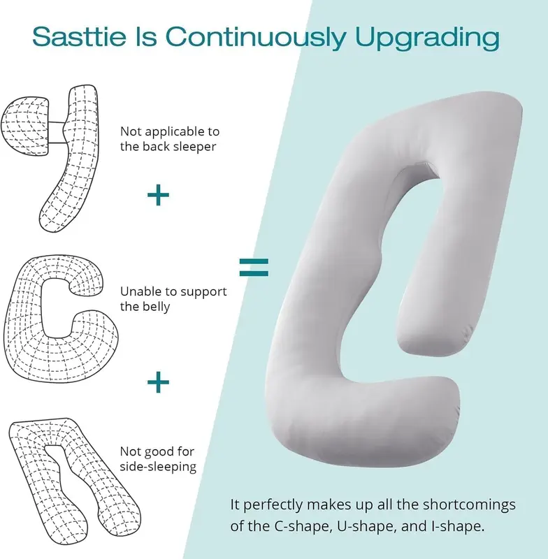 Sasttie Pregnancy Pillows for Sleeping, U Shaped Cooling Full Body Pillow with Removable Cover, Pregnant Women Must Haves, Maternity Essential, Light Grey 1