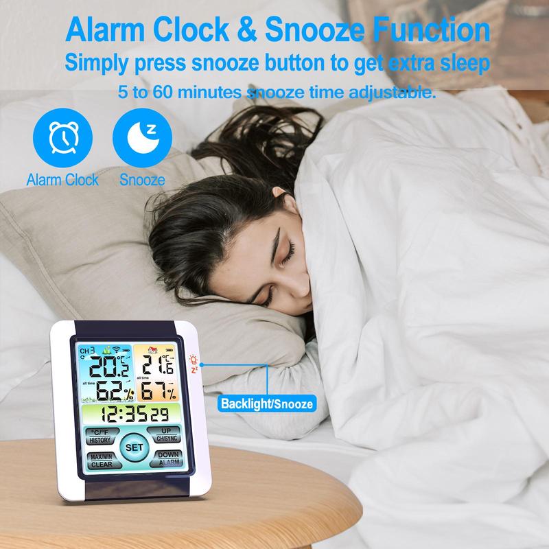 Wireless Hygrometer Thermometer, Digital Temperature & Humidity Monitor with Atomic Clock & Touchscreen Backlight 5