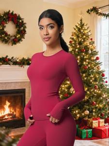 Women's Solid Color Long Sleeve Sports Tee, High Stretch Casual Comfy Breathable Round Neck T-shirt for Yoga Gym Workout Running, Ladies Sportswear for All Seasons, Workout Clothes Women, Fitness Training Clothes