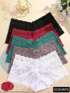 Women's Floral Lace Bow Scallop Sheer Knicker, Comfy Breathable Panty for Daily Wear, Women's Underwear Bottoms for All Seasons, Summer Outfits 2024